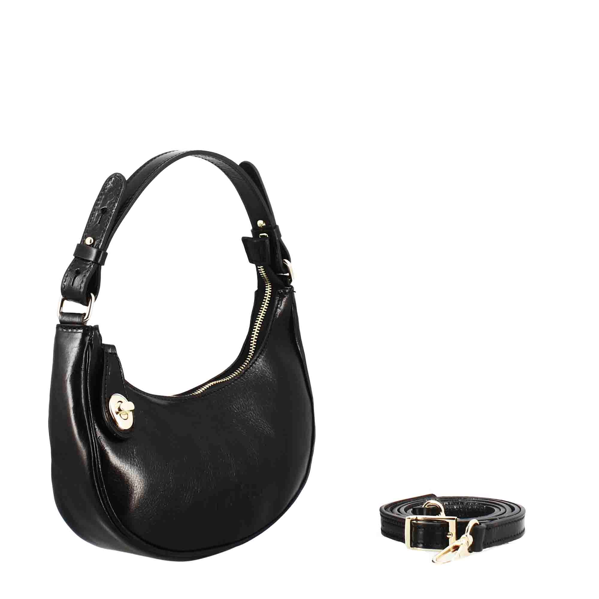 Jane shoulder bag in black leather with removable shoulder strap