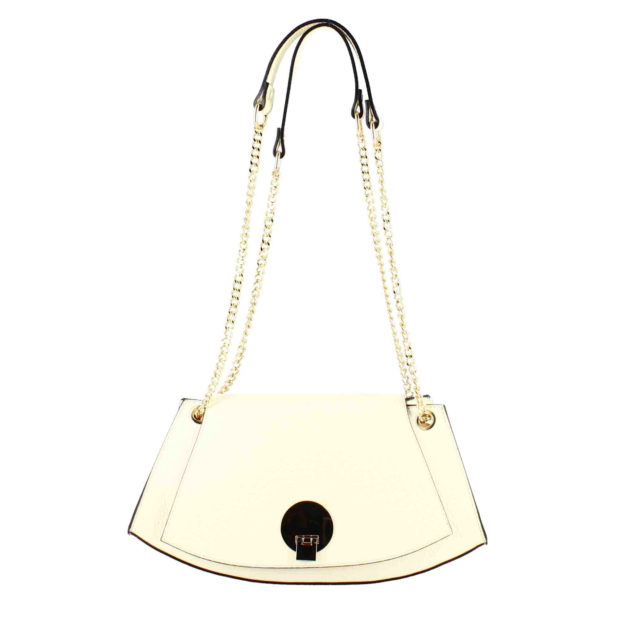 Women's leather shoulder bag with gold metal clasp