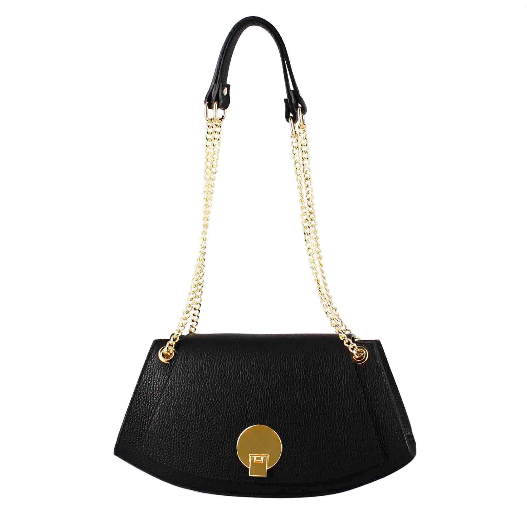 Women's leather shoulder bag with gold metal clasp