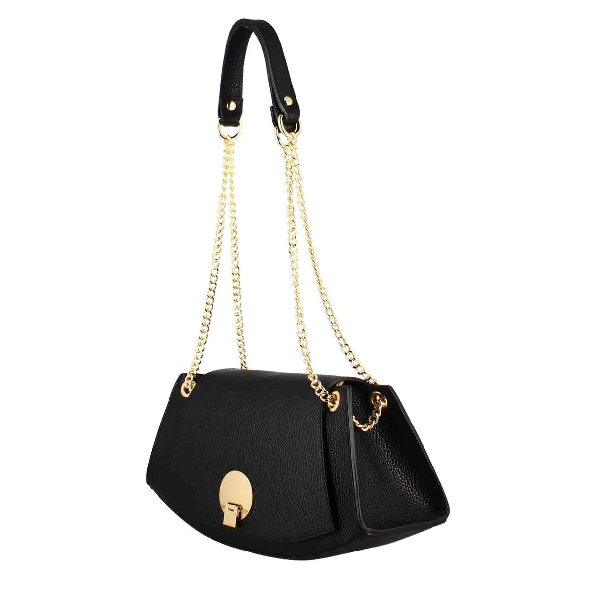Women's leather shoulder bag with gold metal clasp