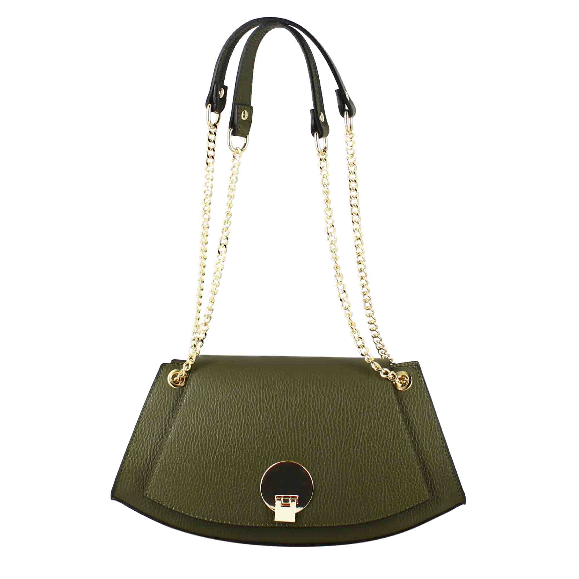 Women's leather shoulder bag with gold metal clasp