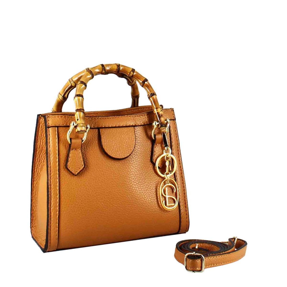 Mini sac à main Bamboo en cuir marron pour femmes avec poignées en bois et bandoulière