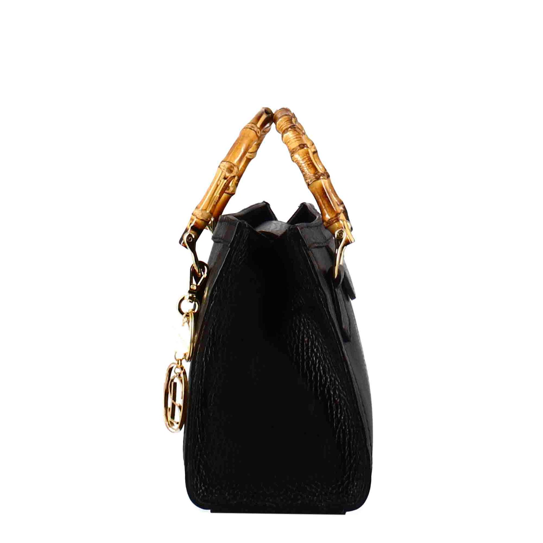 Mini sac à main Bamboo en cuir noir pour femmes avec poignées en bois et bandoulière