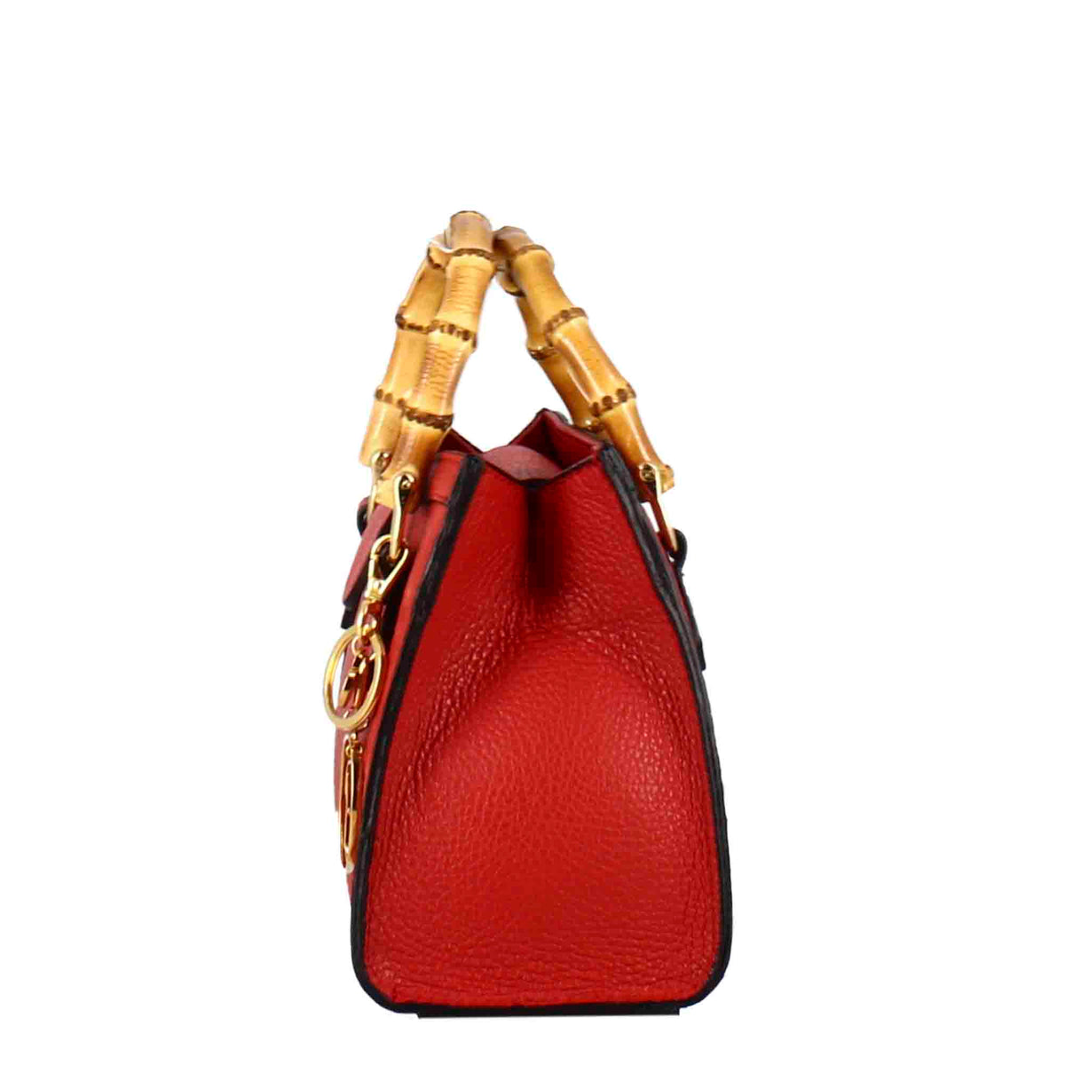 Mini sac à main Bamboo en cuir rouge pour femmes avec poignées en bois et bandoulière