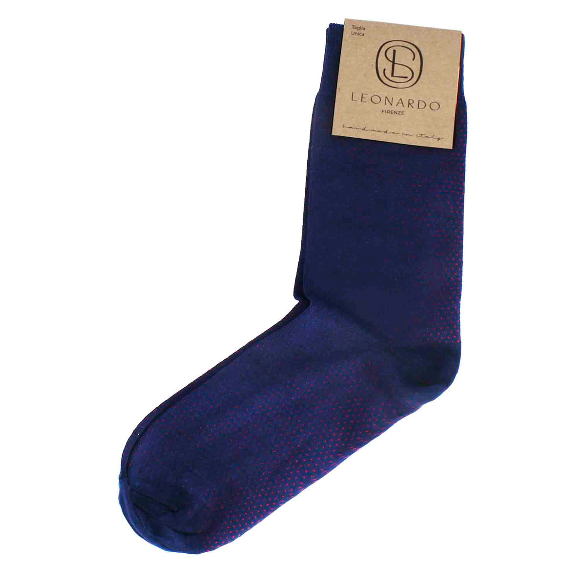 Men's electric blue cotton socks with red pattern