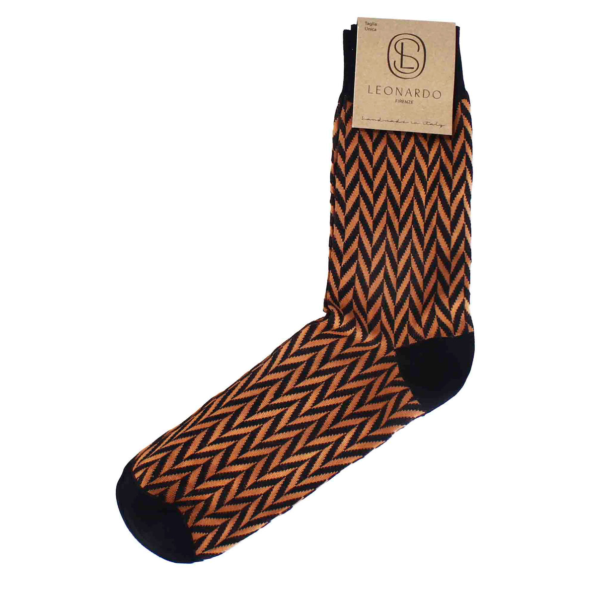 Men's brown cotton socks with black pattern