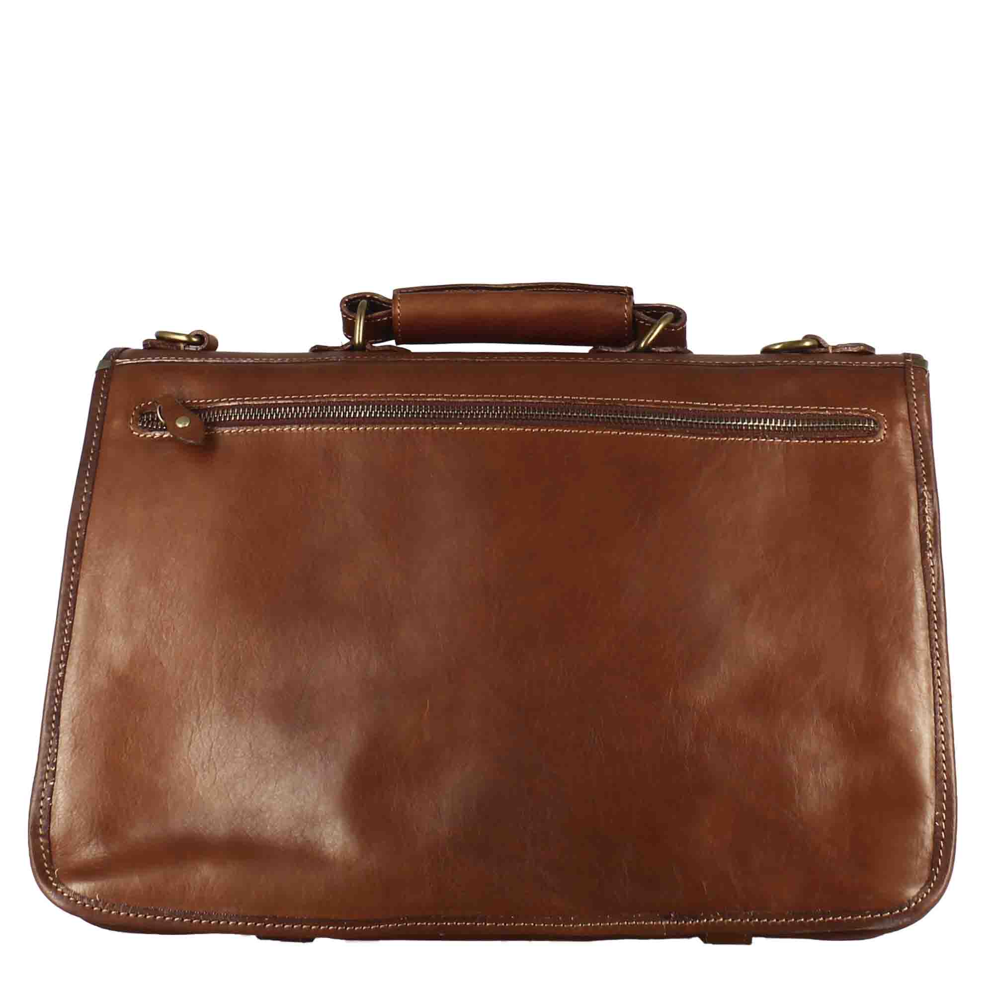Cartella Professionale da uomo in pelle pieno fiore chiusura pattina con doppia fibbia colore marrone scuro