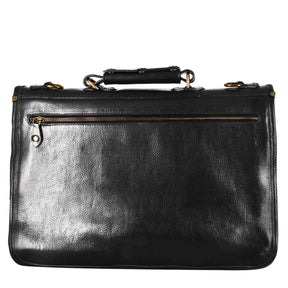 Full-grain leather professional briefcase with flap closure, black colour