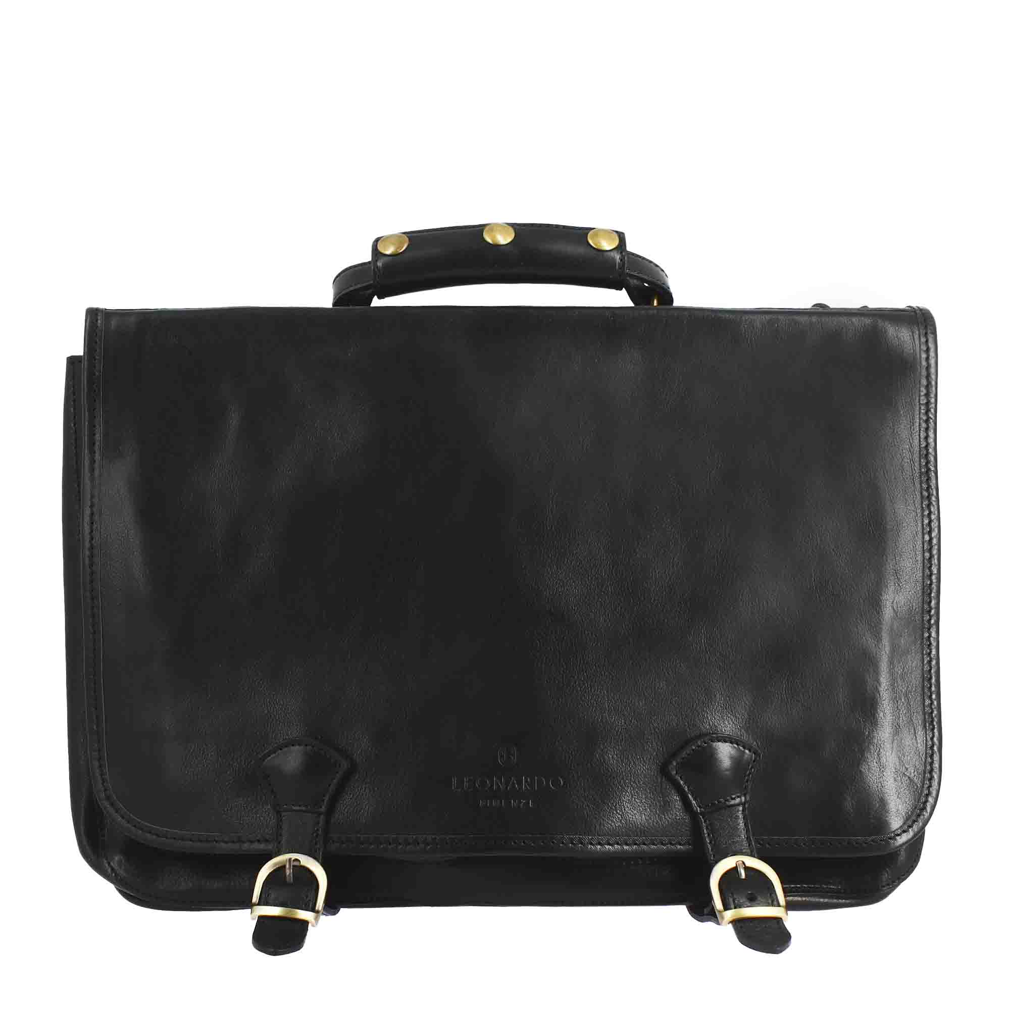 Cartella Professionale da uomo in pelle pieno fiore chiusura pattina con doppia fibbia colore nero