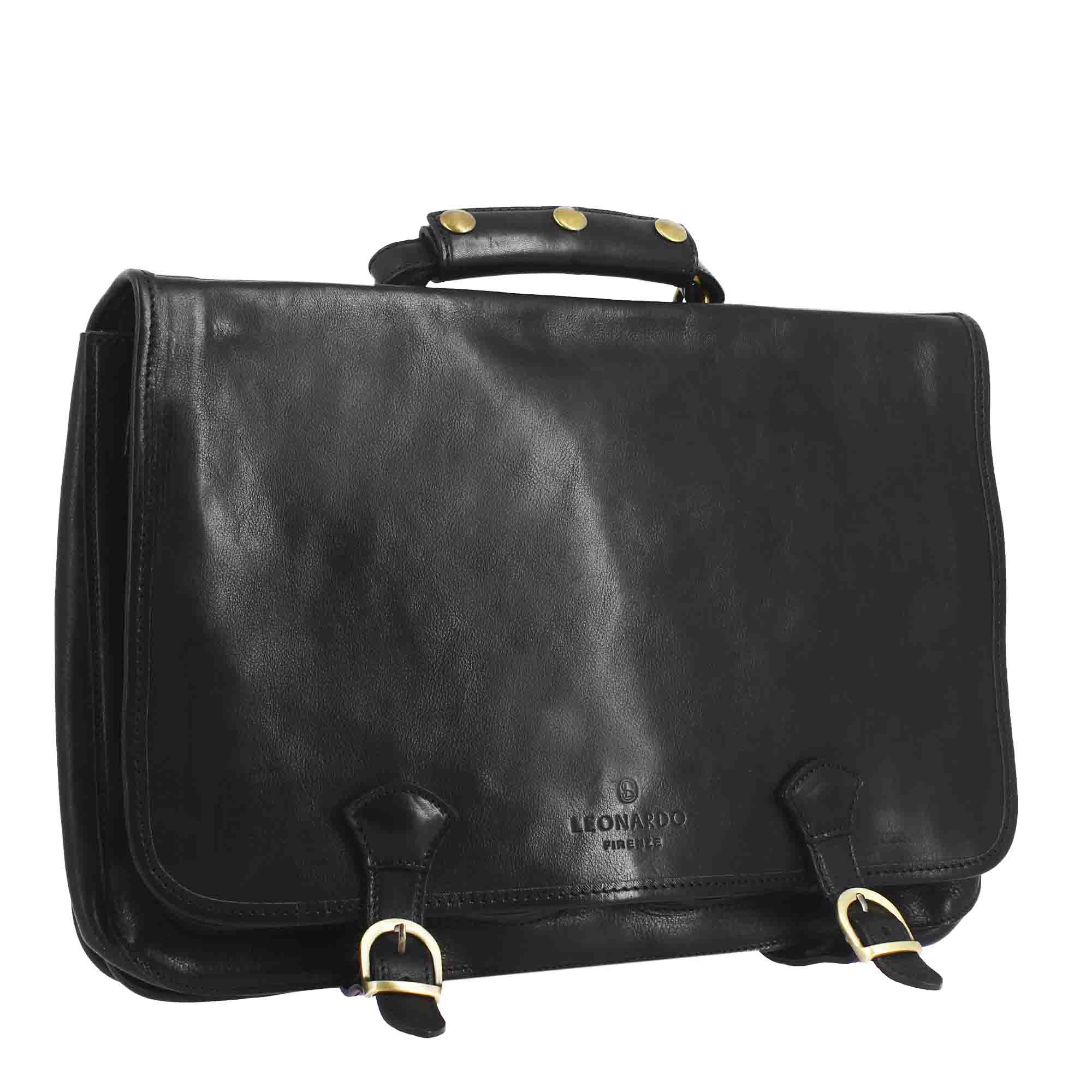 Cartella Professionale da uomo in pelle pieno fiore chiusura pattina con doppia fibbia colore nero