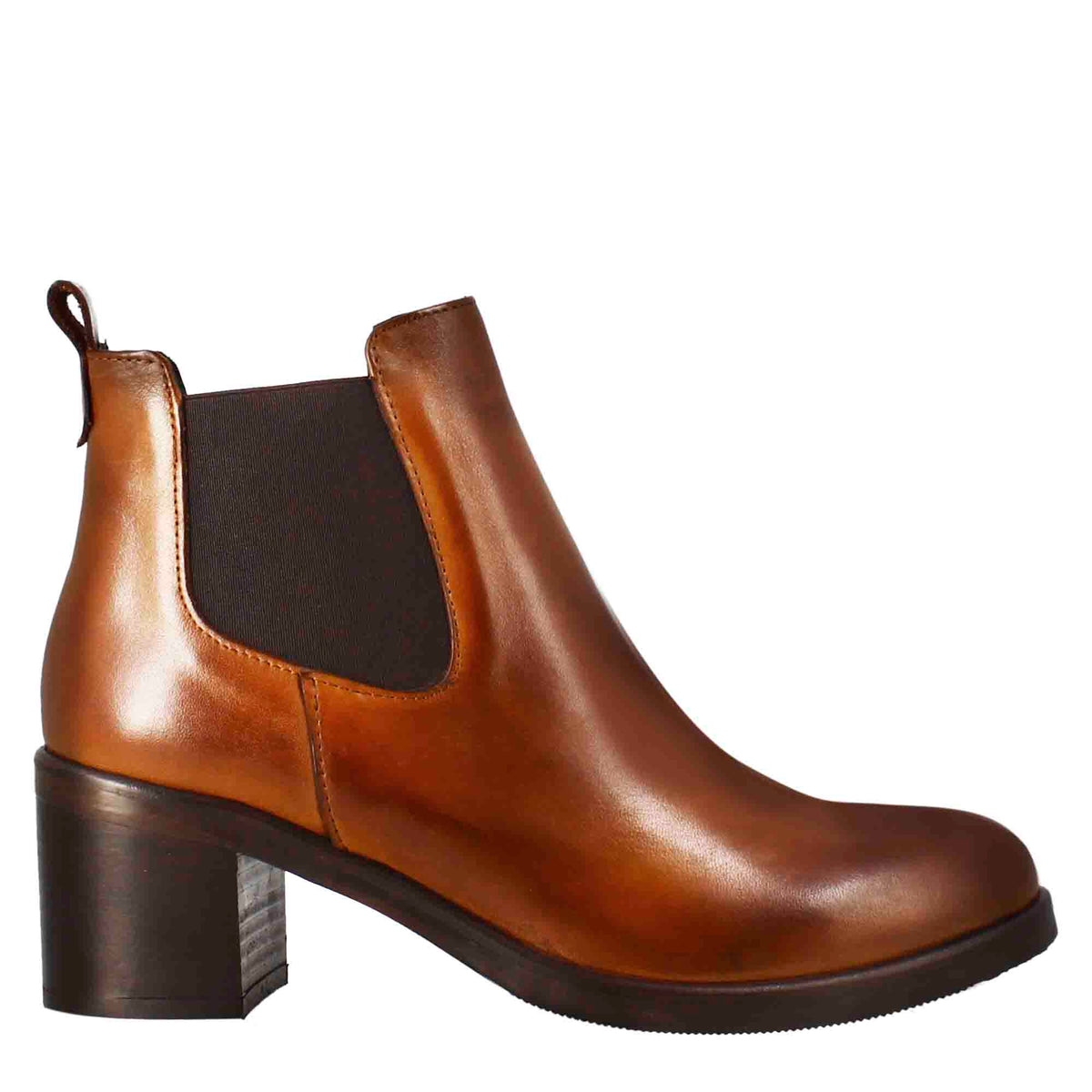 Smooth women's Chelsea with medium heel in brown leather