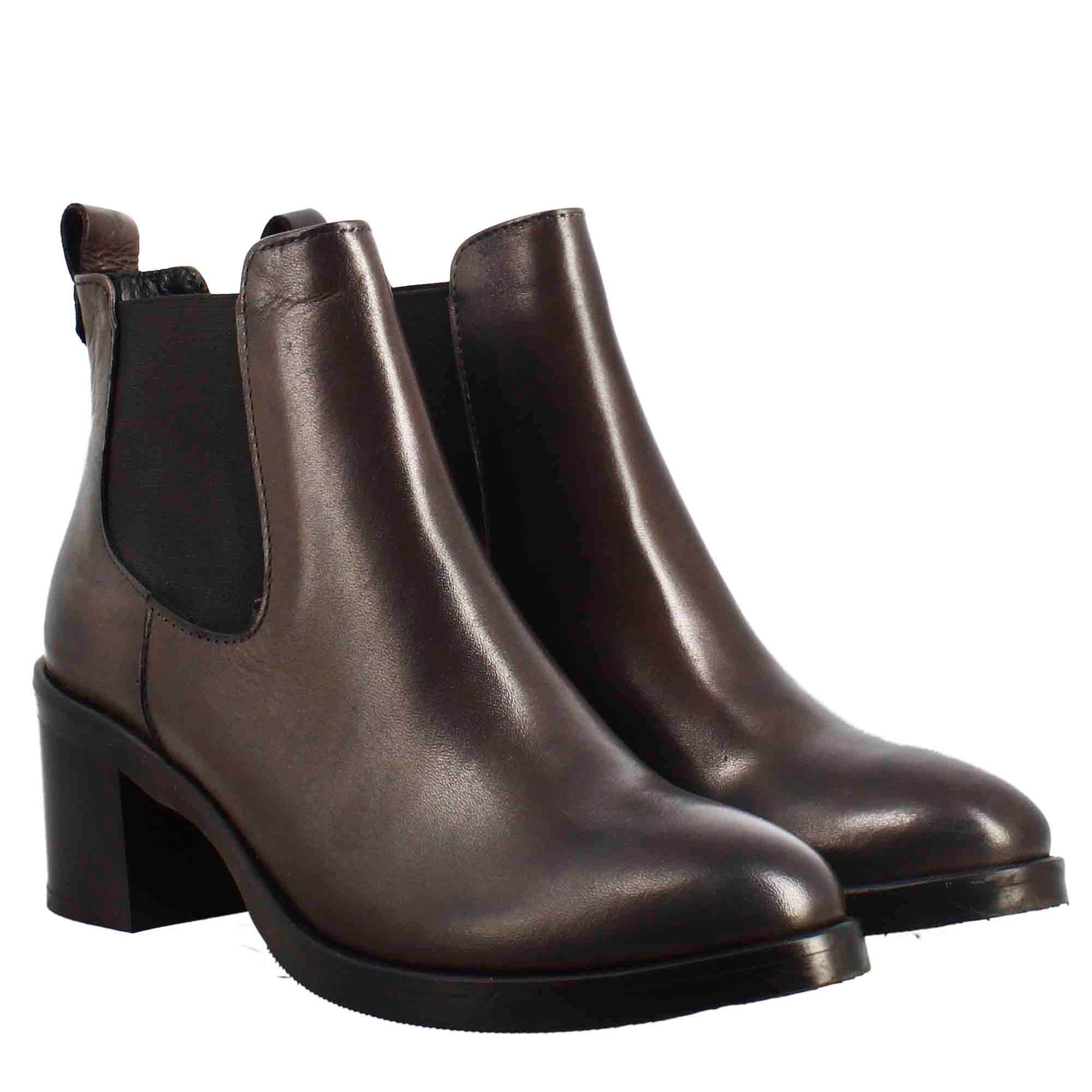 Women's smooth Chelsea with medium heel in dark brown leather