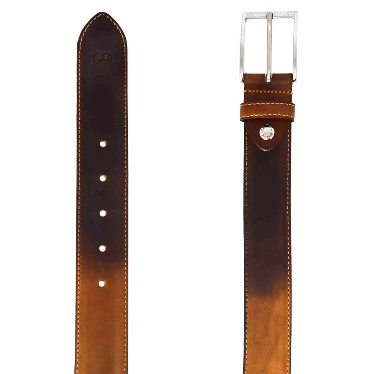 Dark brown and light brown hand-colored elegant men's leather belt