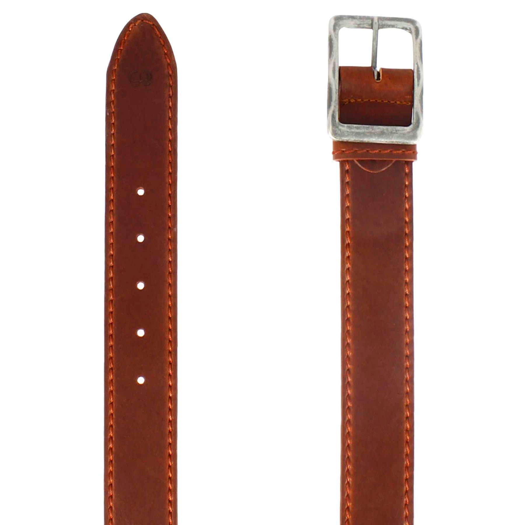 Classic men's belt in light brown leather with stitching