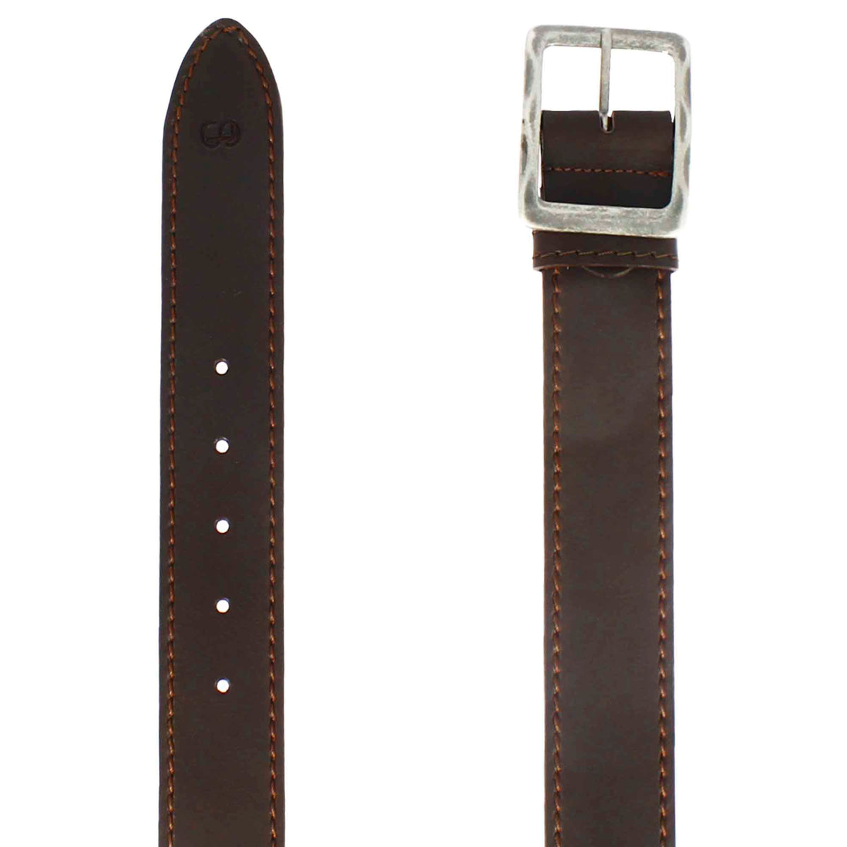 Classic men's belt in dark brown leather with stitching
