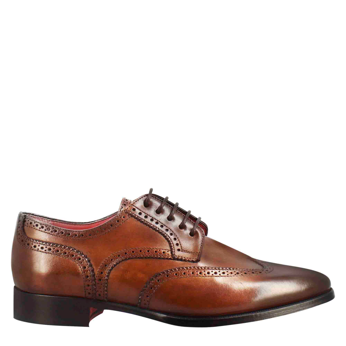 Men's derby in light brown leather with swallowtail and square toe