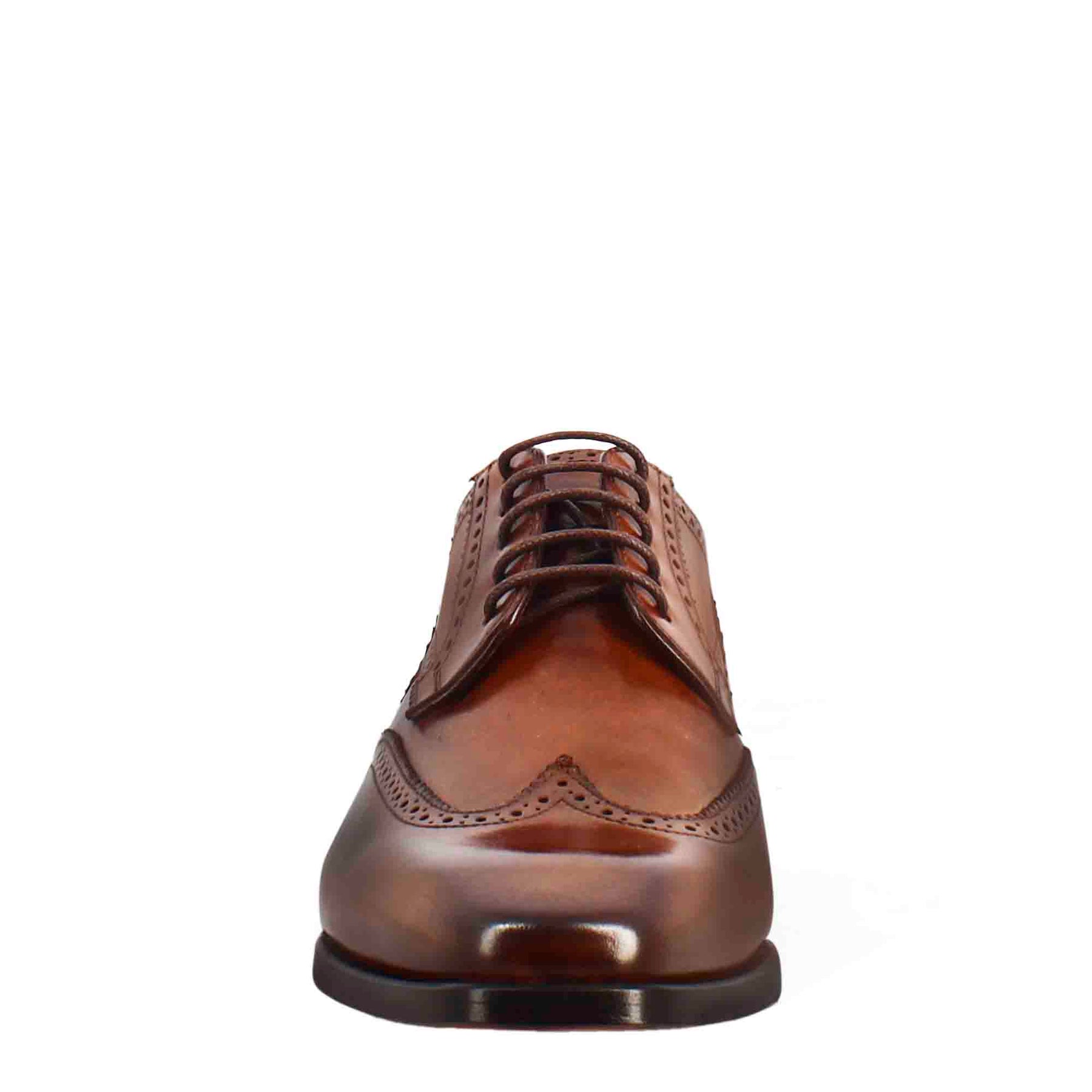 Men's derby in light brown leather with swallowtail and square toe