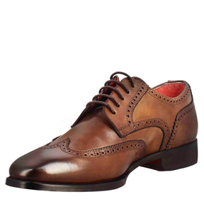 Men's derby in light brown leather with swallowtail and square toe