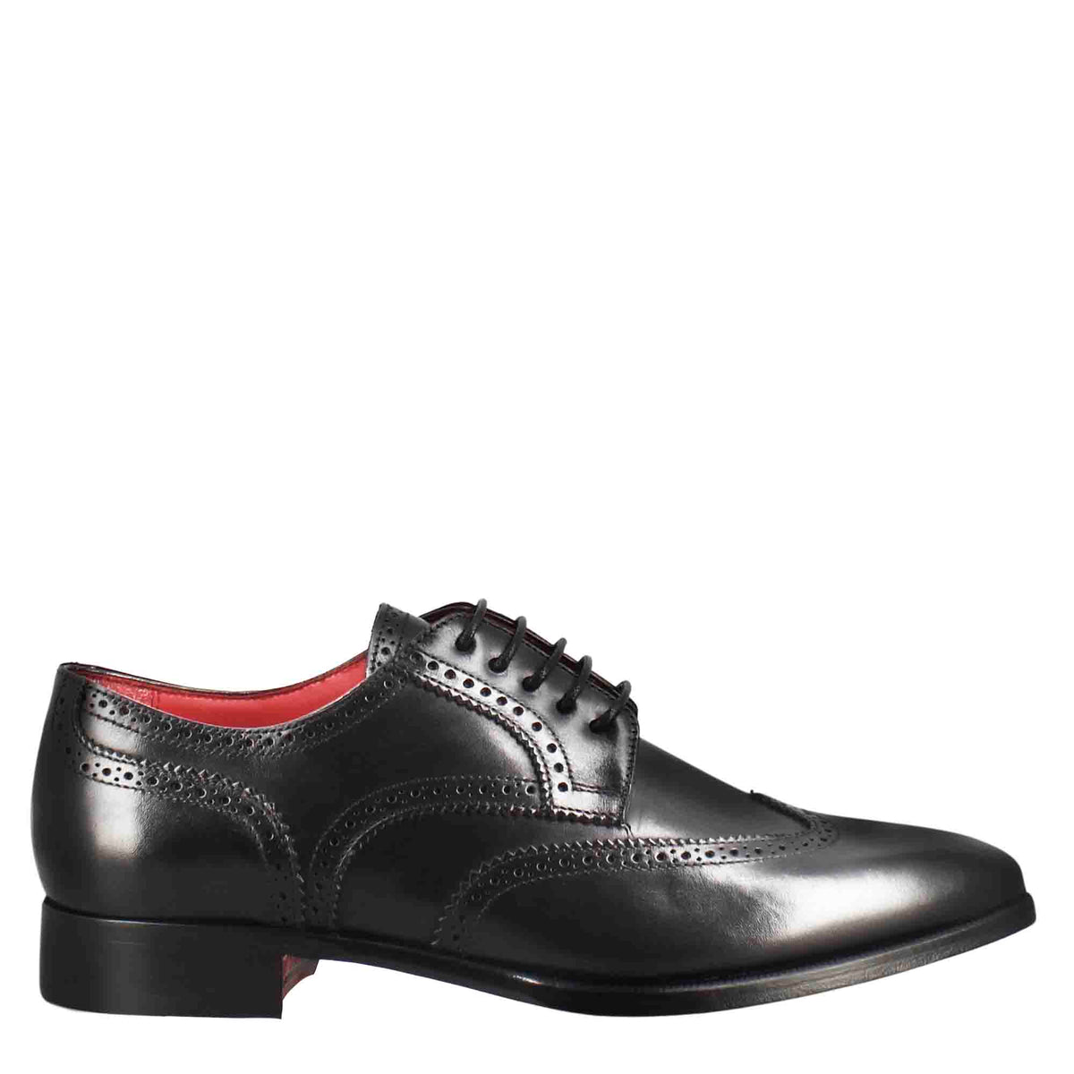 Men's black leather derby with dovetail and square toe