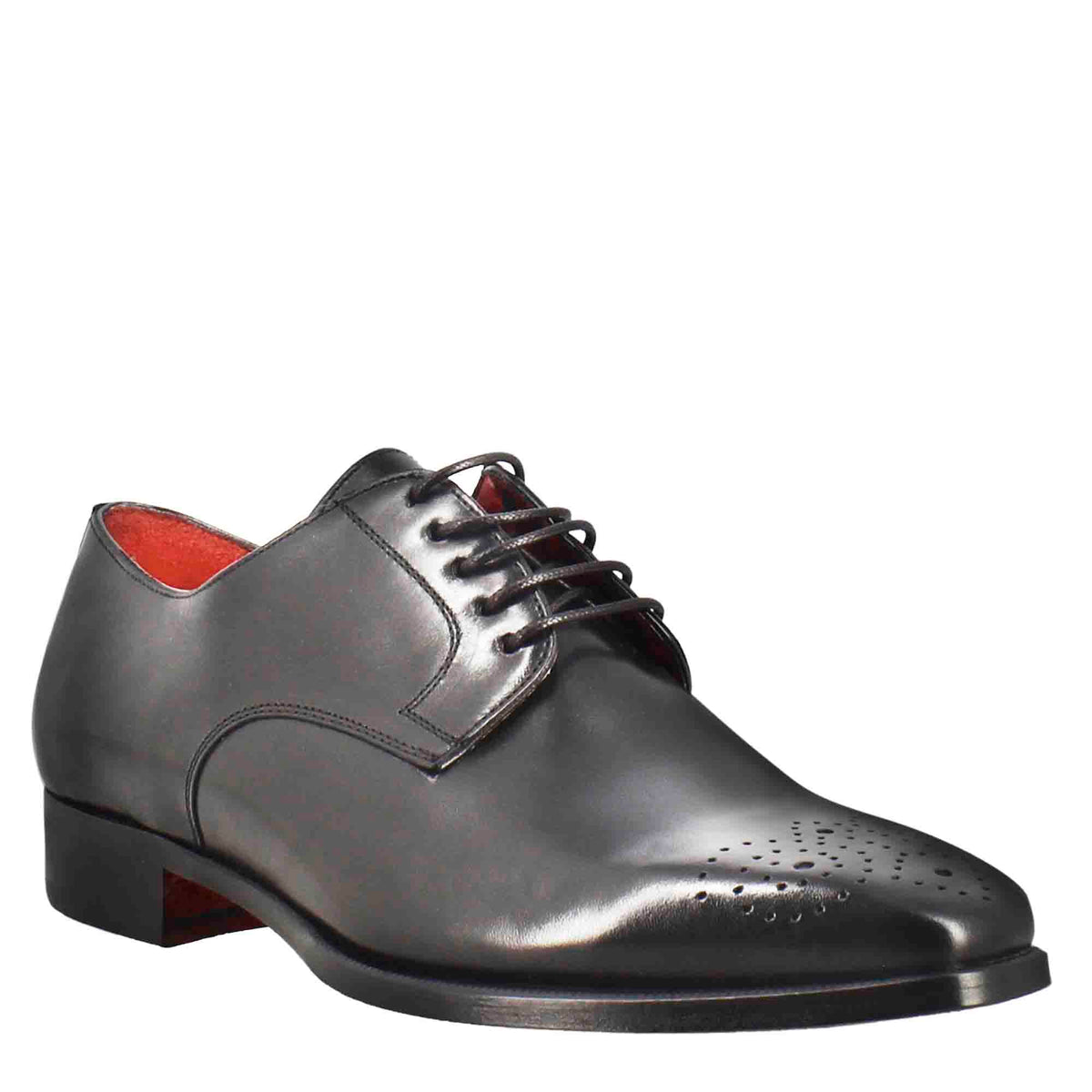 Men's Derby in smooth black leather with square toe and design