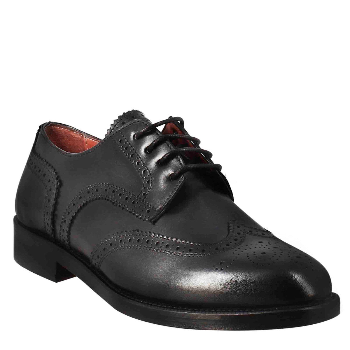 Women's derby with brogue effect in black leather
