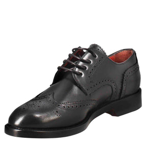 Women's derby with brogue effect in black leather