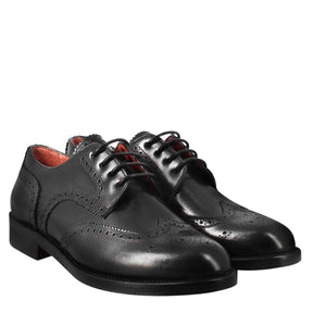 Women's derby with brogue effect in black leather