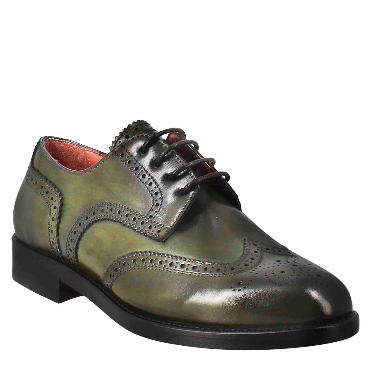 Women's derby with brogue effect in dark green leather