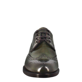 Women's derby with brogue effect in dark green leather