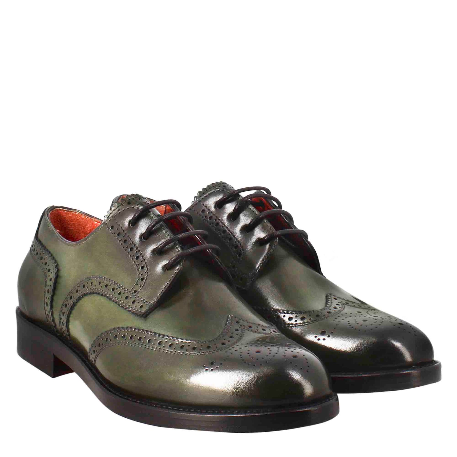 Women's derby with brogue effect in dark green leather