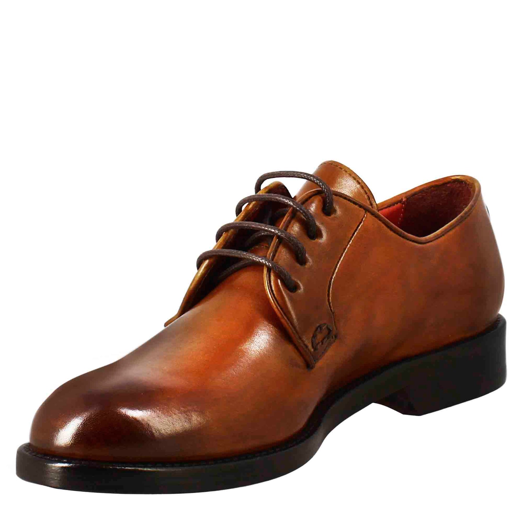 Smooth women's derby in light brown leather