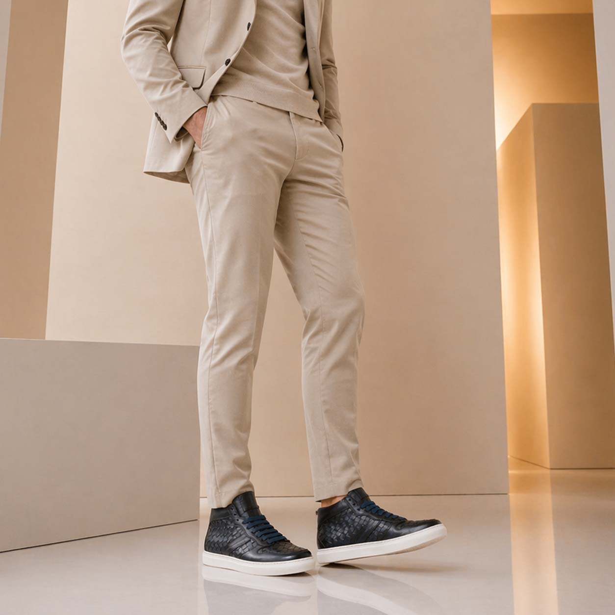 Domizio herren sneaker high top aus blauem webleder