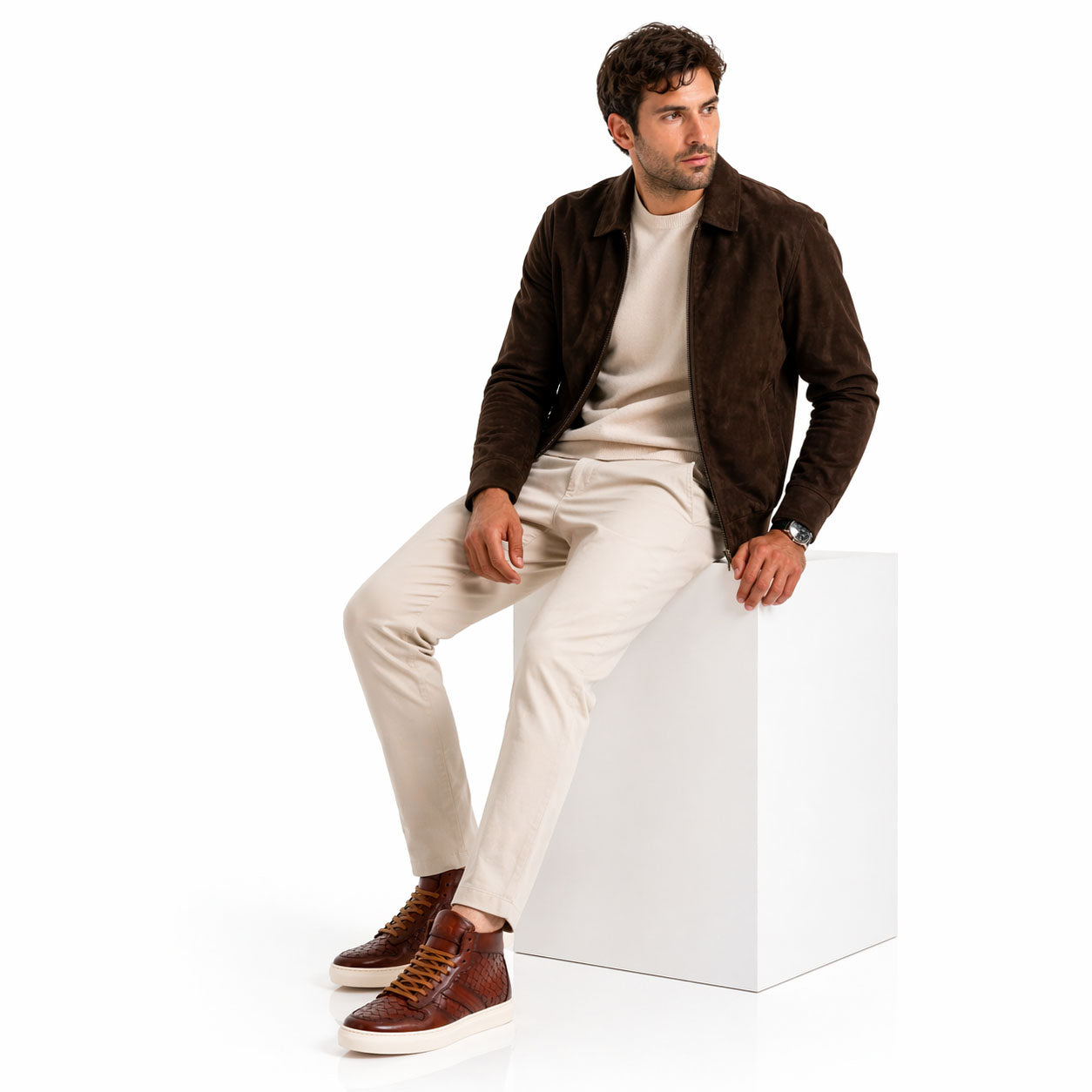 Domizio herren sneaker aus braunem webleder