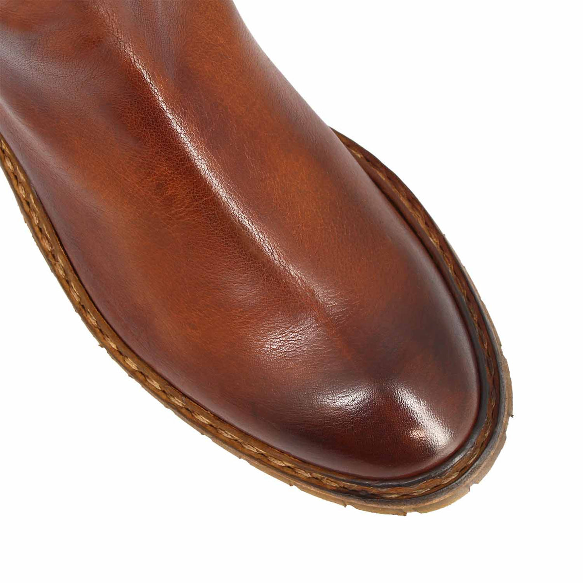 Stivaletto Enea marrone con doppia zip in metallo anticato - vista punta