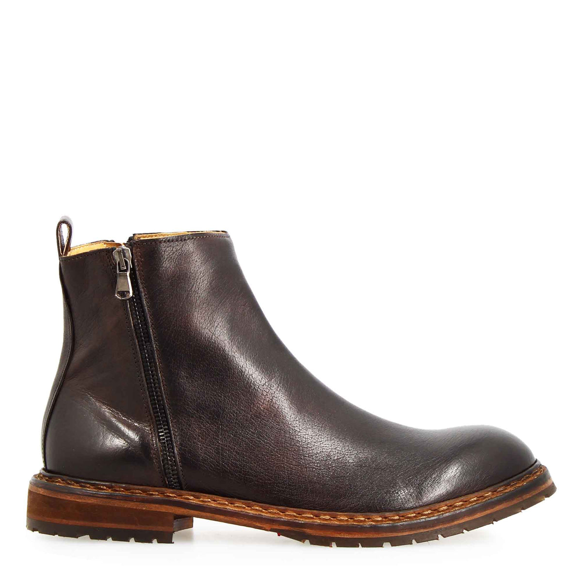 Enea herren stiefelette  zip leder dunkelbraun 