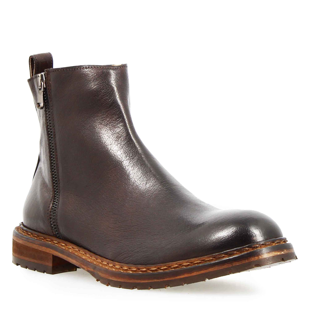 Enea herren stiefelette  zip leder dunkelbraun 