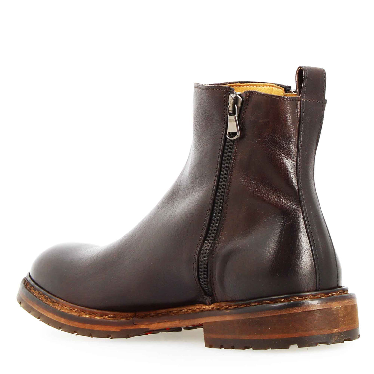 Enea herren stiefelette  zip leder dunkelbraun 