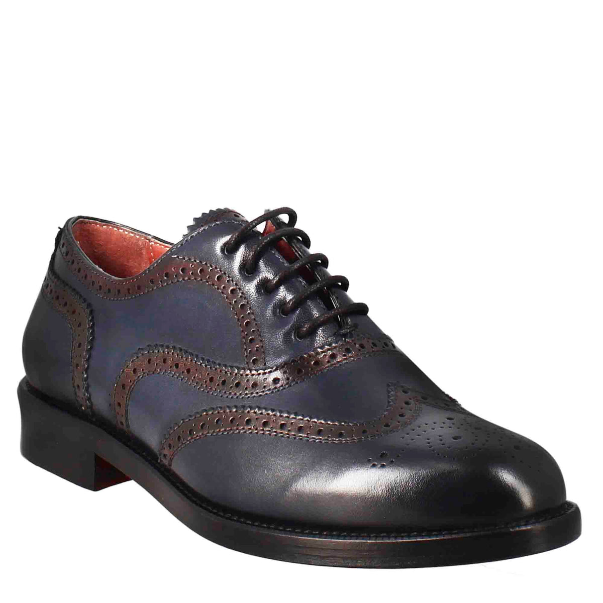 Francesina da donna con effetto brogue in pelle colore blu