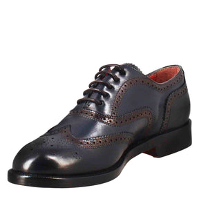 Women's oxfords with brogue effect in blue leather