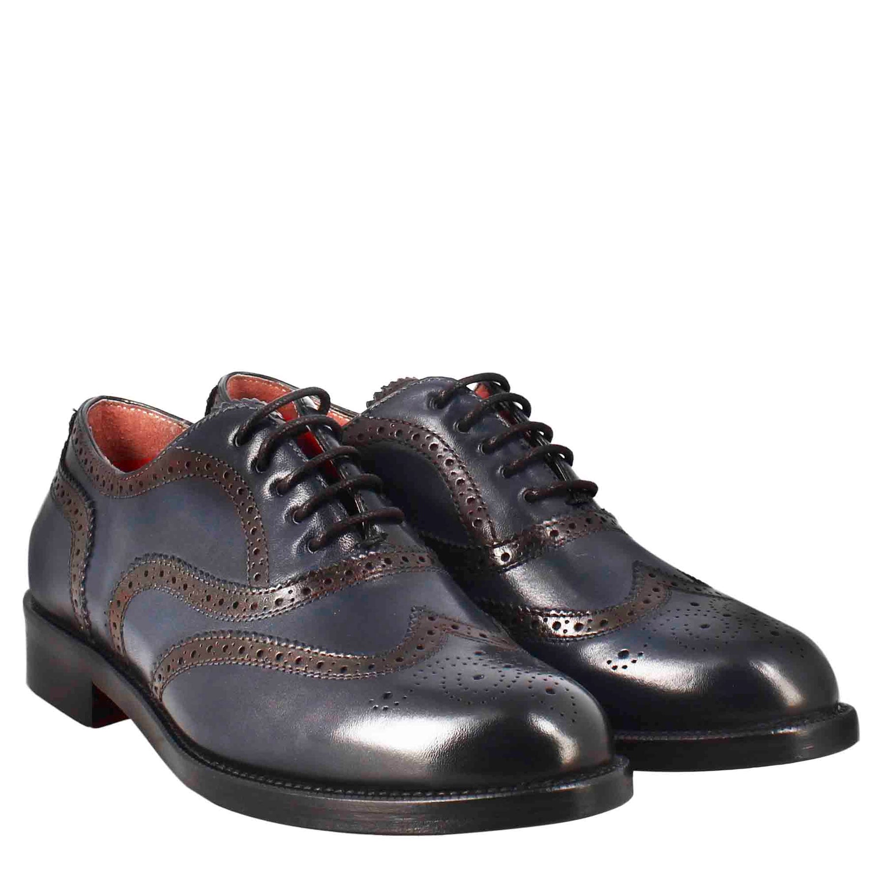 Women's oxfords with brogue effect in blue leather