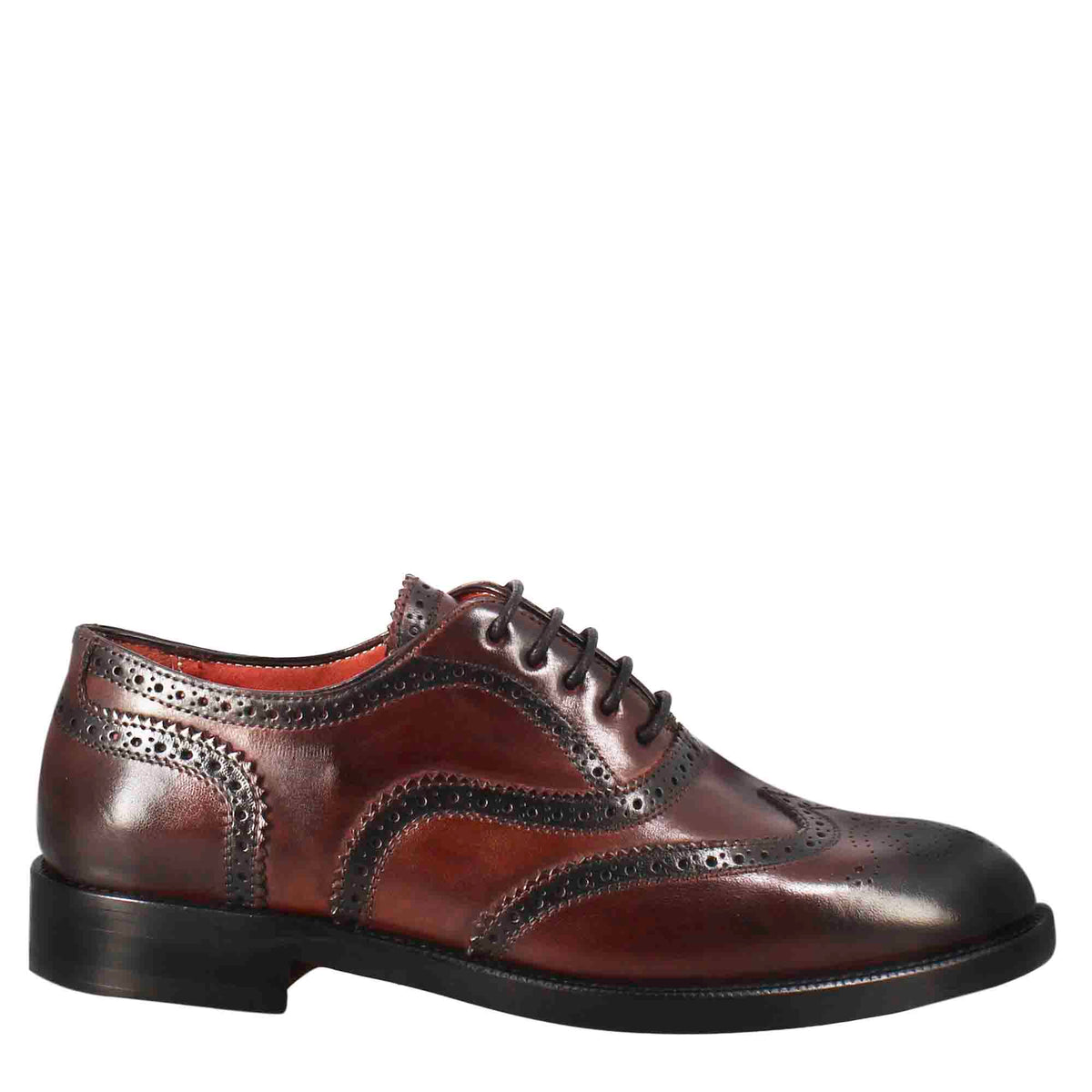 Women's brogue effect brogue shoes in burgundy leather