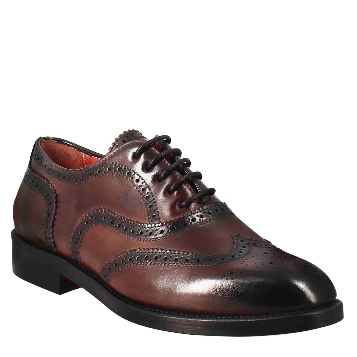 Women's brogue effect brogue shoes in burgundy leather