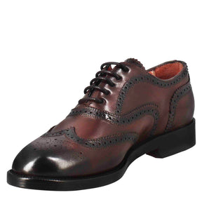 Women's brogue effect brogue shoes in burgundy leather
