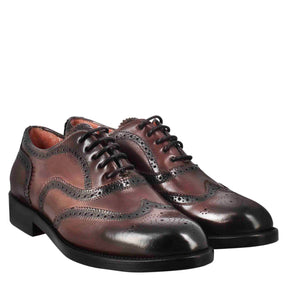 Women's brogue effect brogue shoes in burgundy leather
