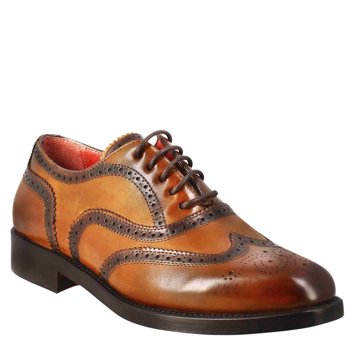 Women's oxfords with brogue effect in light brown leather