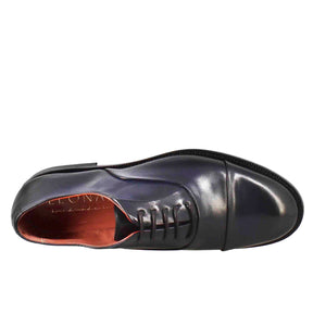 Women's oxfords with stitching on the toe in blue leather
