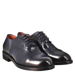 Women's oxfords with stitching on the toe in blue leather