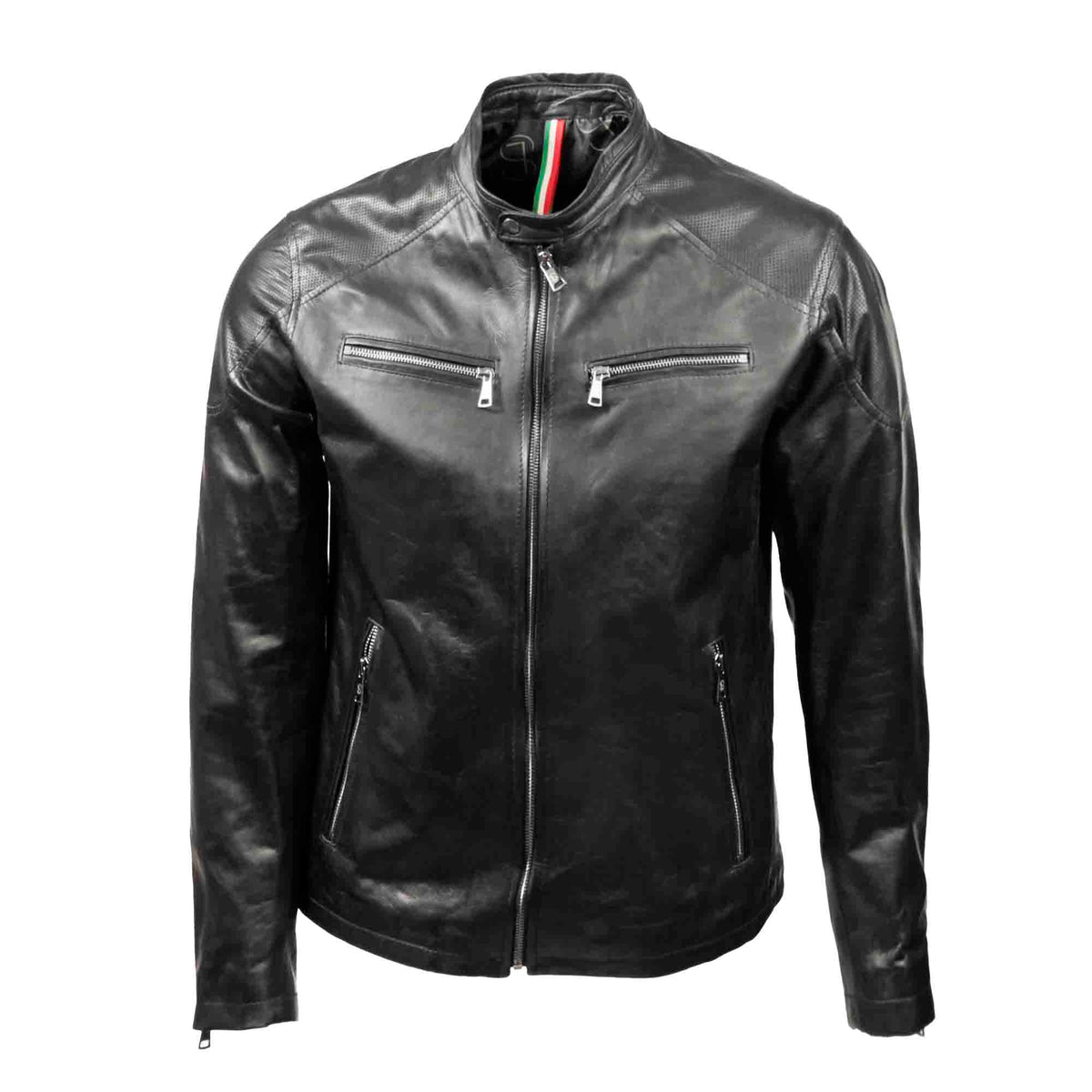 Sports jacket in black vegetable tanned leather