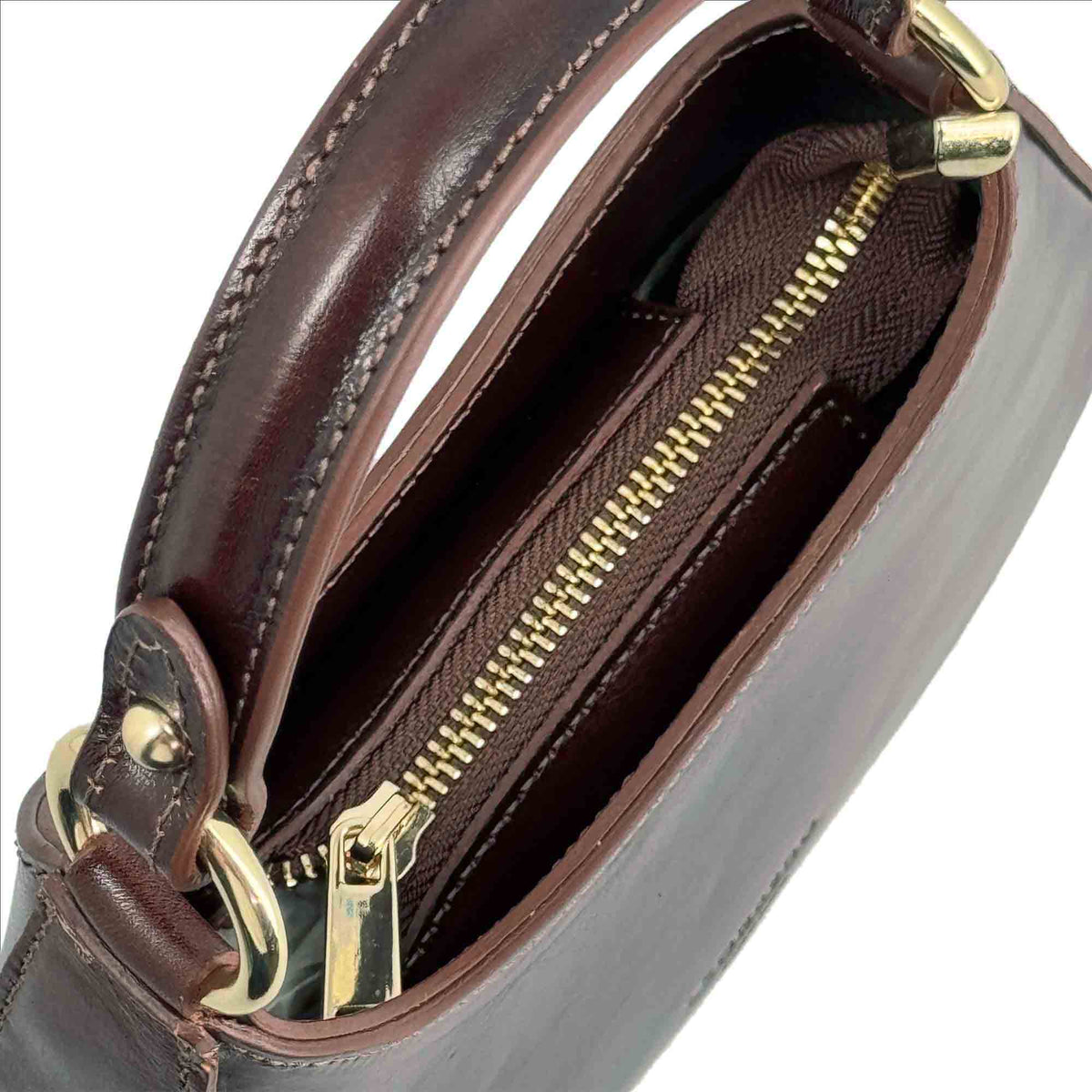 Isotta S - Mini sac demi-lune en cuir marron foncé