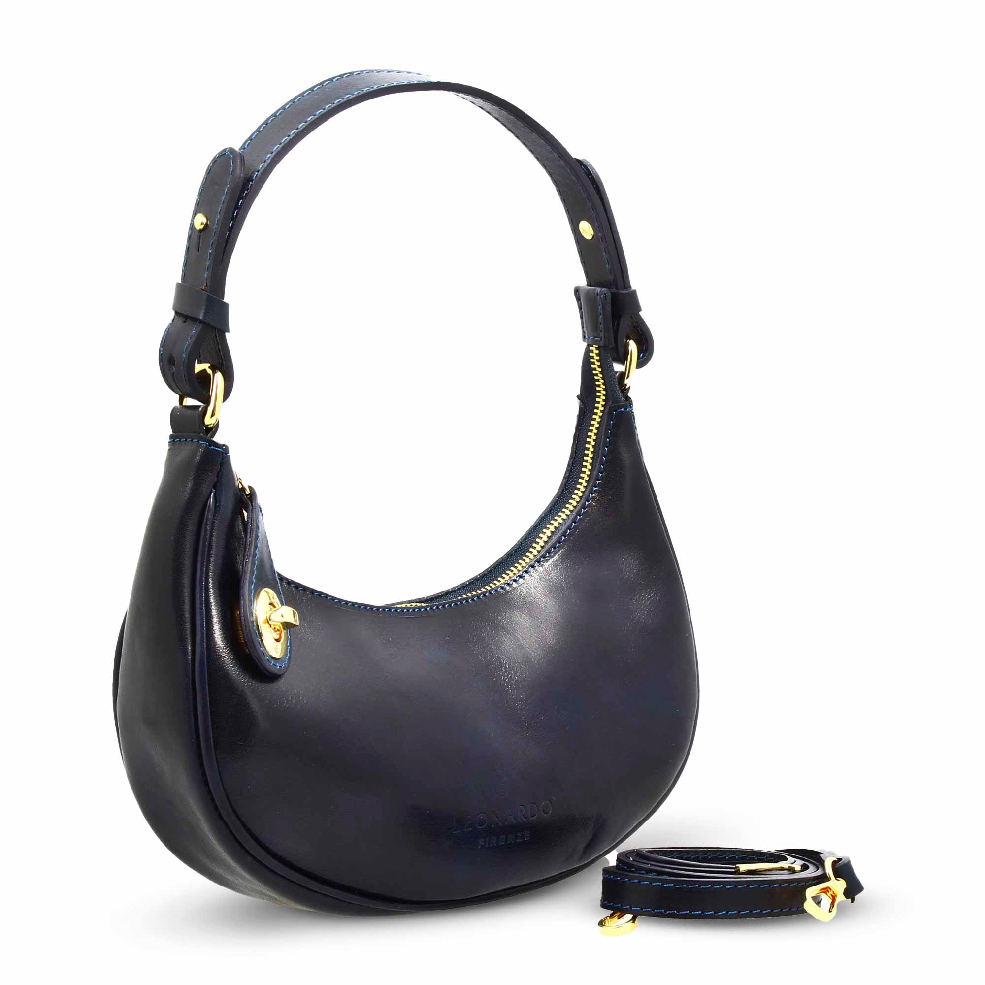 Jane leather shoulder bag with removable shoulder strap, blue